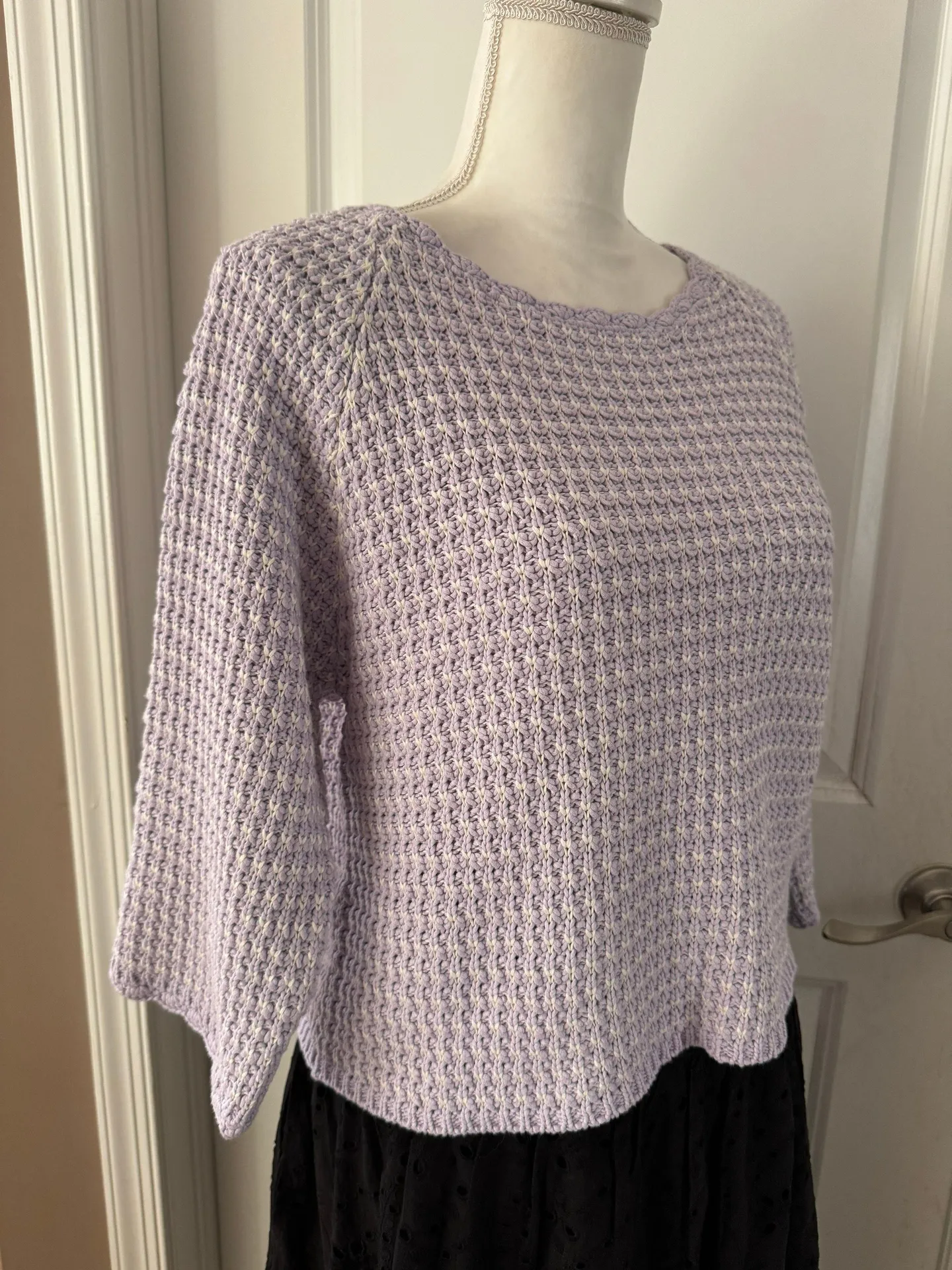 Cotton Cropped 3/4 Sleeves Crewneck Sweater - Image 6