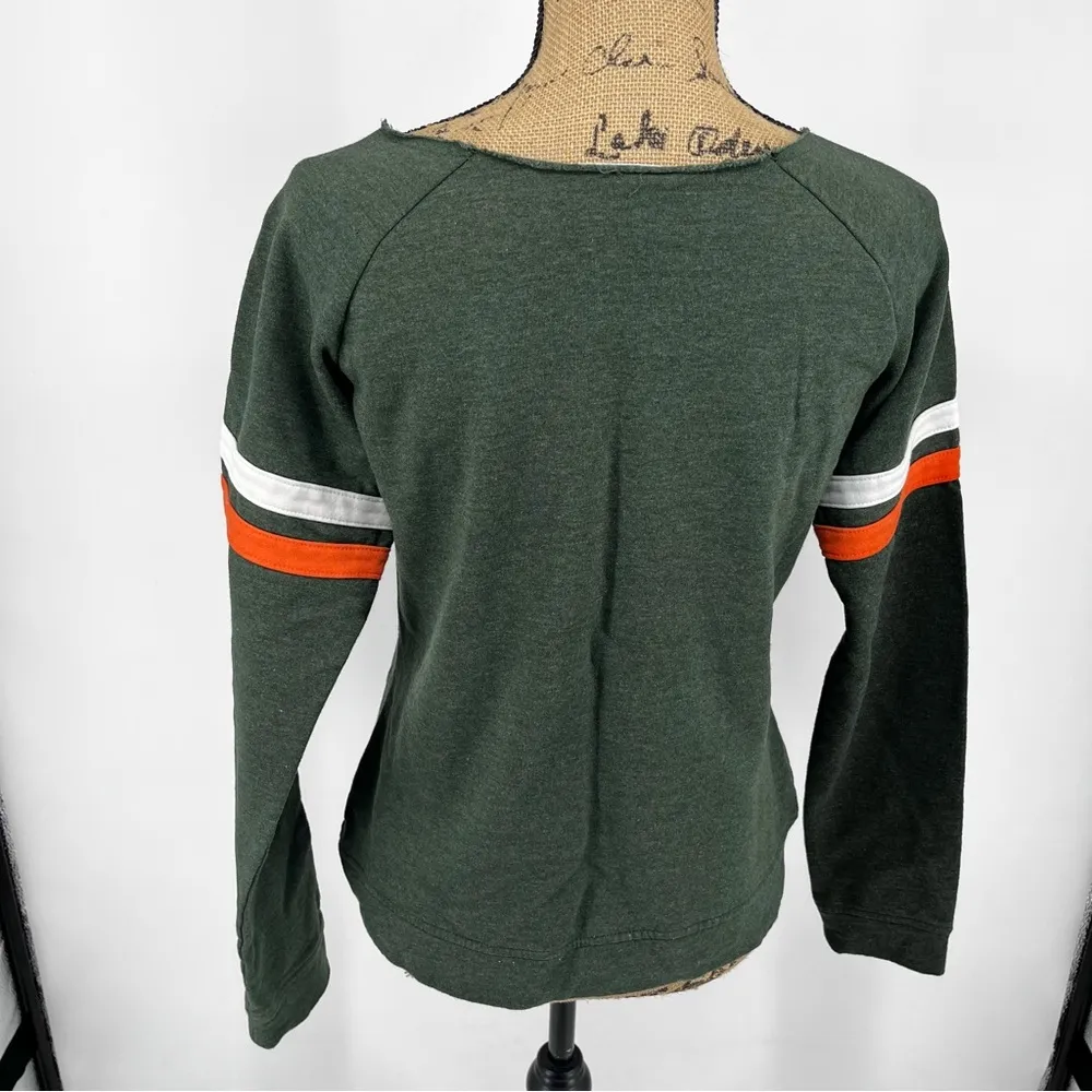 CHAMPION Miami Hurricanes Slim Fit Vintage Sweatshirt Trimmed Collar Green‎ Y2K - Image 3