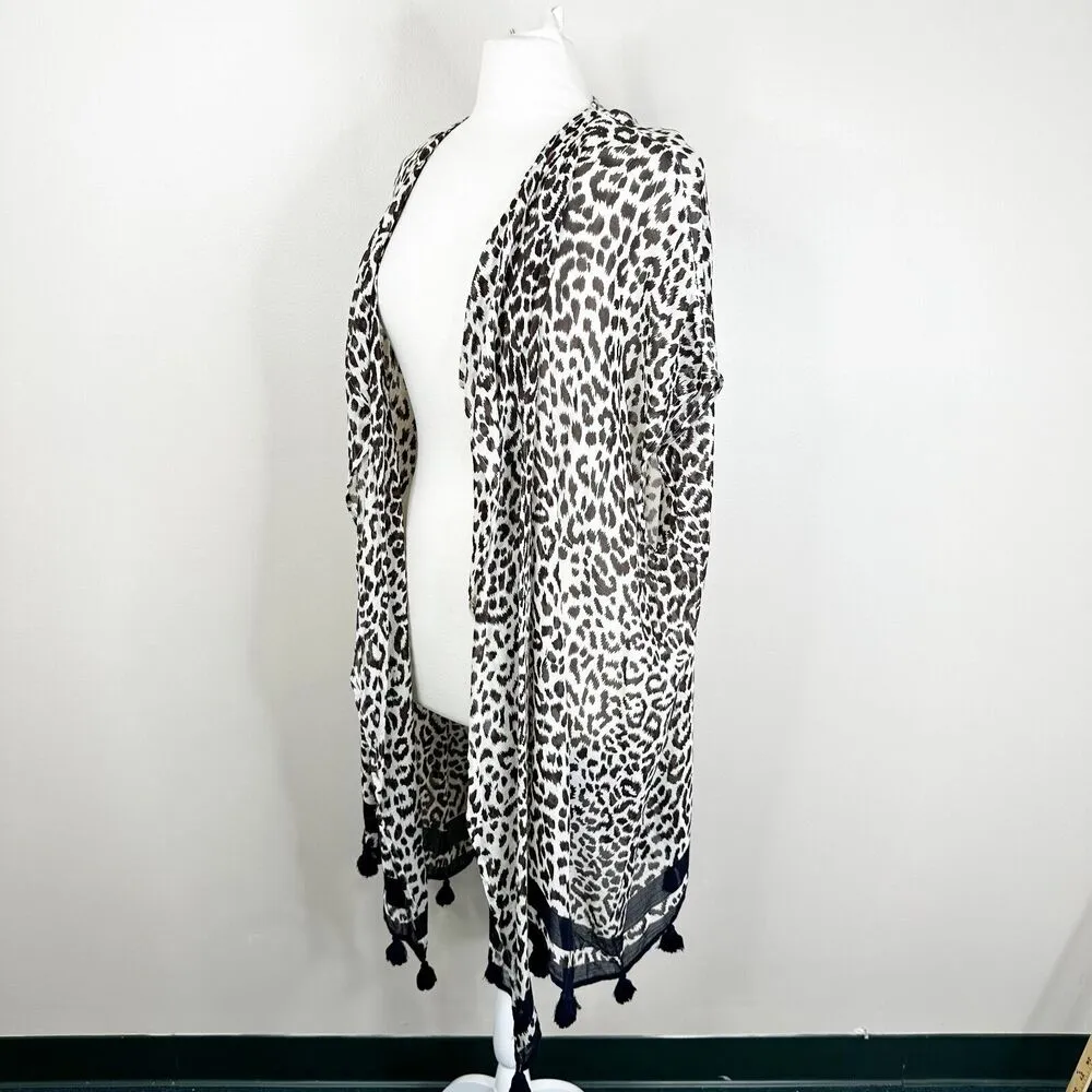 NEW J. Crew Swim Coverup Size M/L Leopard Print Beach Poncho Tassels L9713 - Image 5