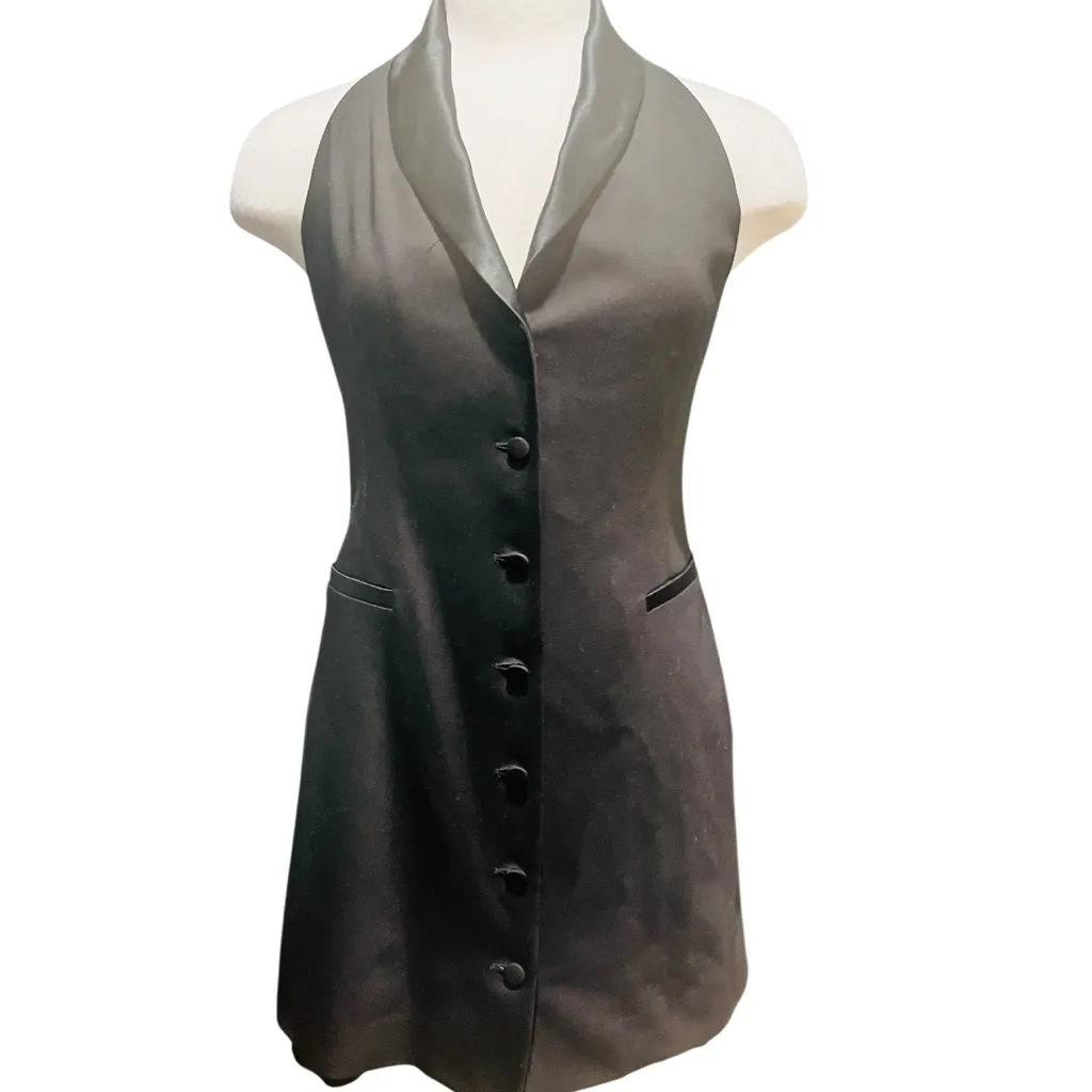 ZARA Halter Black Shawl Collar Tuxedo Dress Black Size Medium - Image 6
