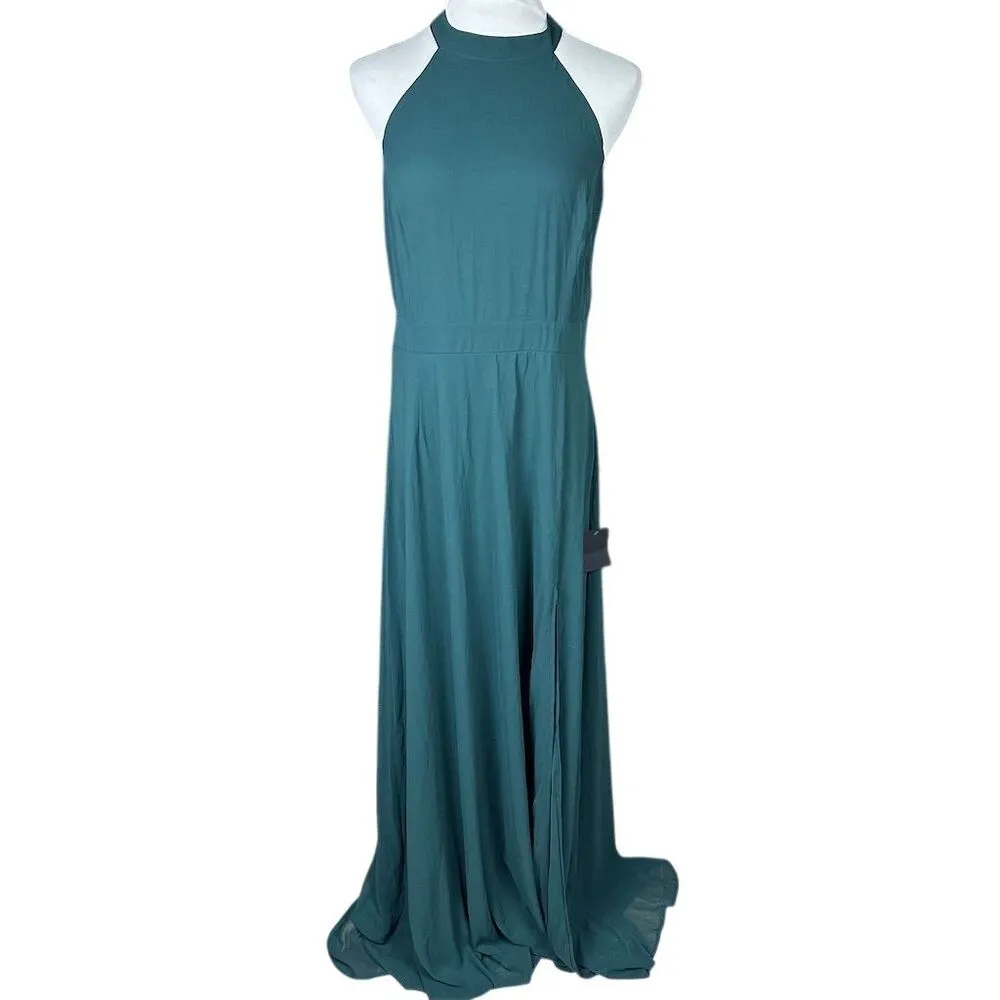 NWT Lulus Women's XL Confidently Charismatic Emerald Backless Halter Maxi Dress - Image 4