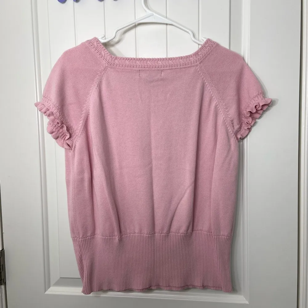Vintage Elementz women’s light pink ruffle sleeve knit sweater scoop neck top XL - Image 5