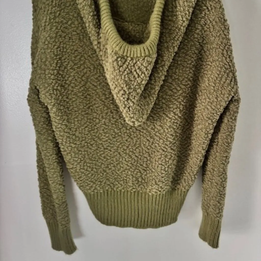 Pol M Moss Green Hoodie Sweater Ribbed Hi Lo Long Sleeve Boho Popcorn Knit Warm - Image 4