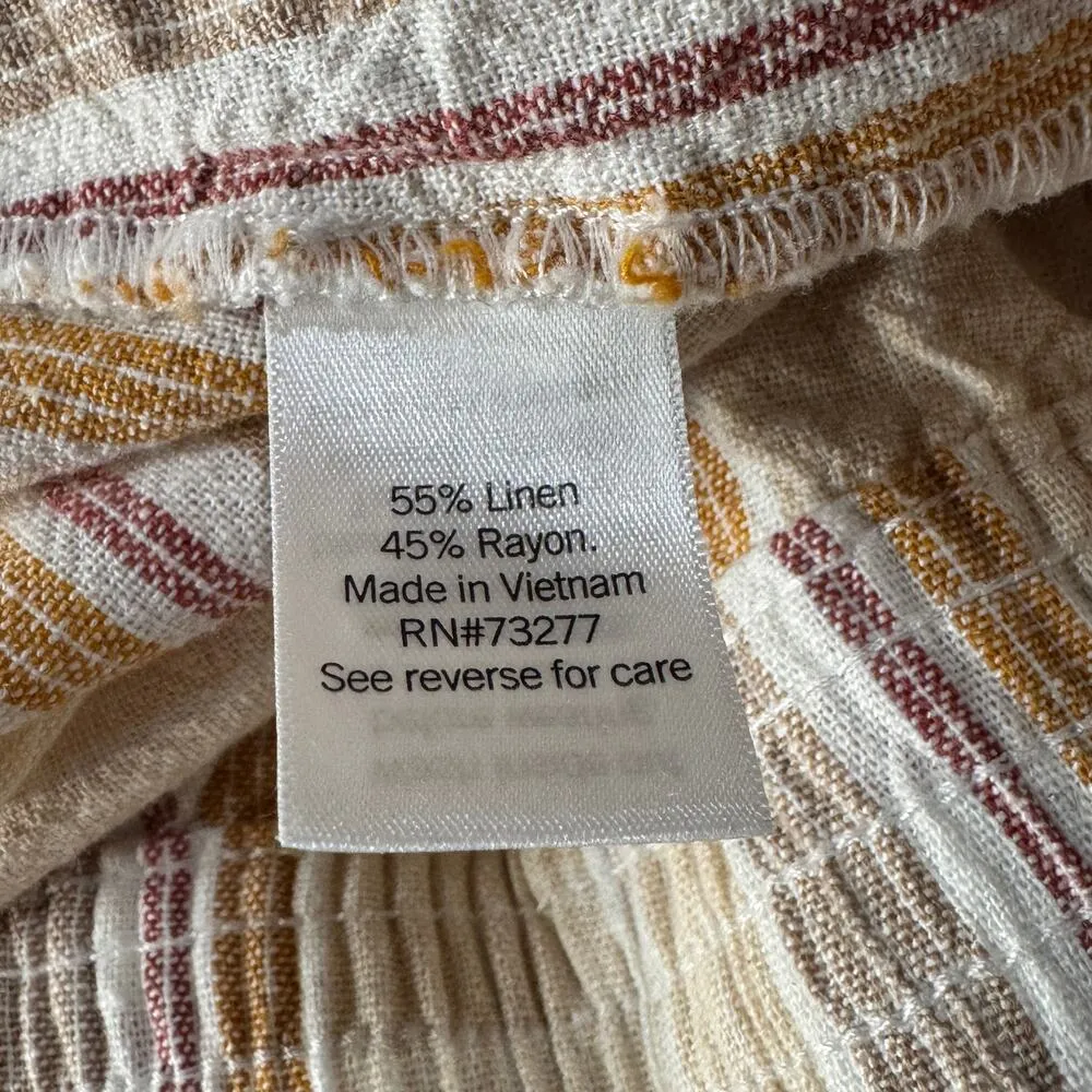 Sonoma Large Linen Blend Midi Skirt Striped Pull-On Pockets Front Slit Buttons - Image 5