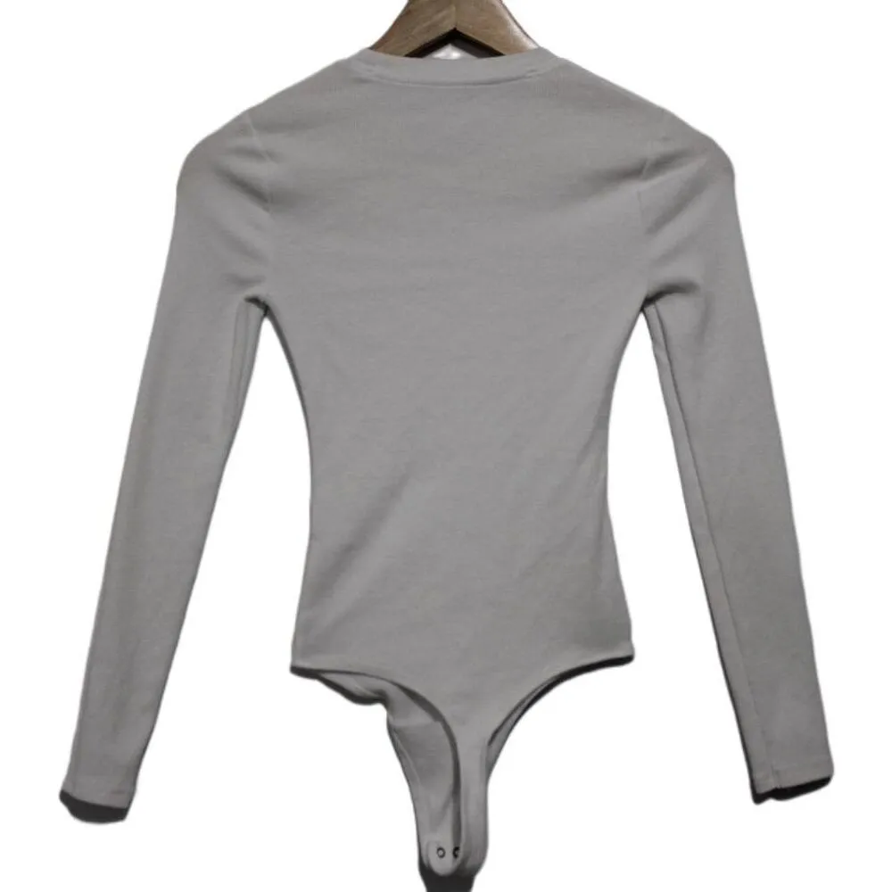 Womens Abercrombie & Fitch Soft AF White Ribbed Long Sleeve Bodysuit Top Size XS - Image 2