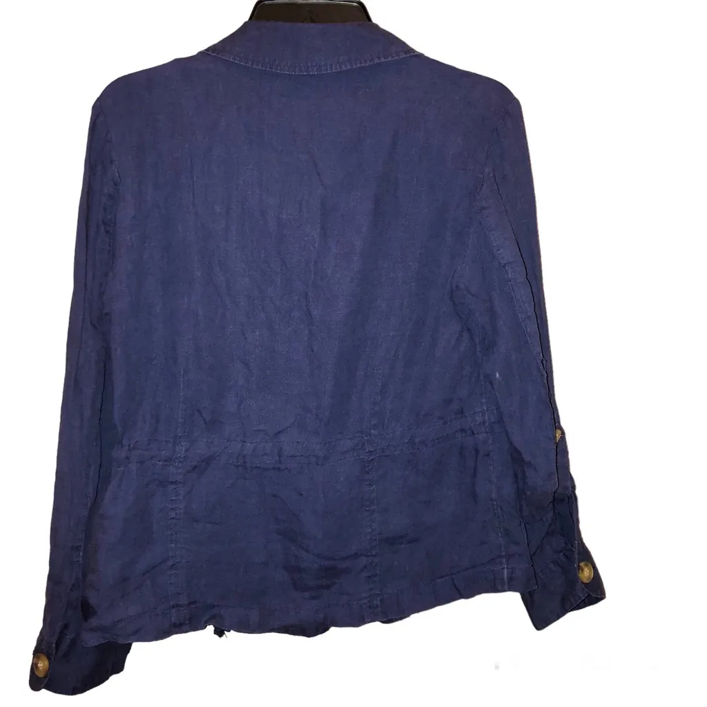 Coldwater Creek Linen Utility Button Down Shirt Jacket Navy Blue 4-6 - Image 2
