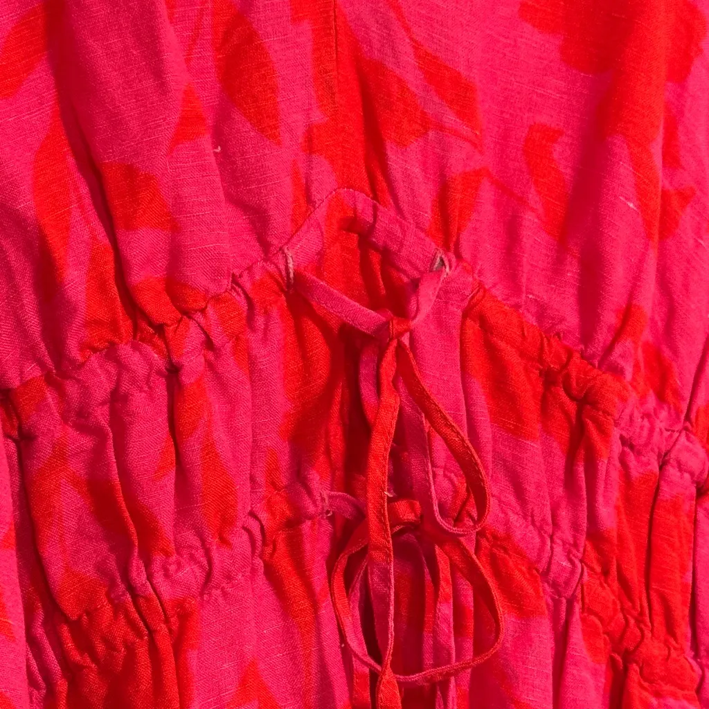 Kate Spade x Target Pink and Red Floral Linen blend V-Neck Dress - Image 3