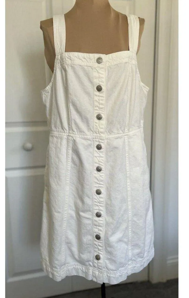 Madewell Tile White Denim Square-Neck Button Front Tank Mini Dress Size 14 - Image 2