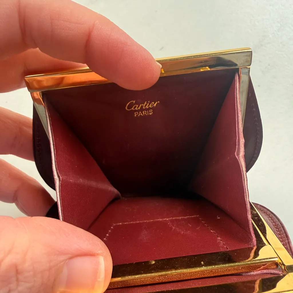 Cartier Burgundy Leather Kisslock Coin Purse Wallet - Image 8