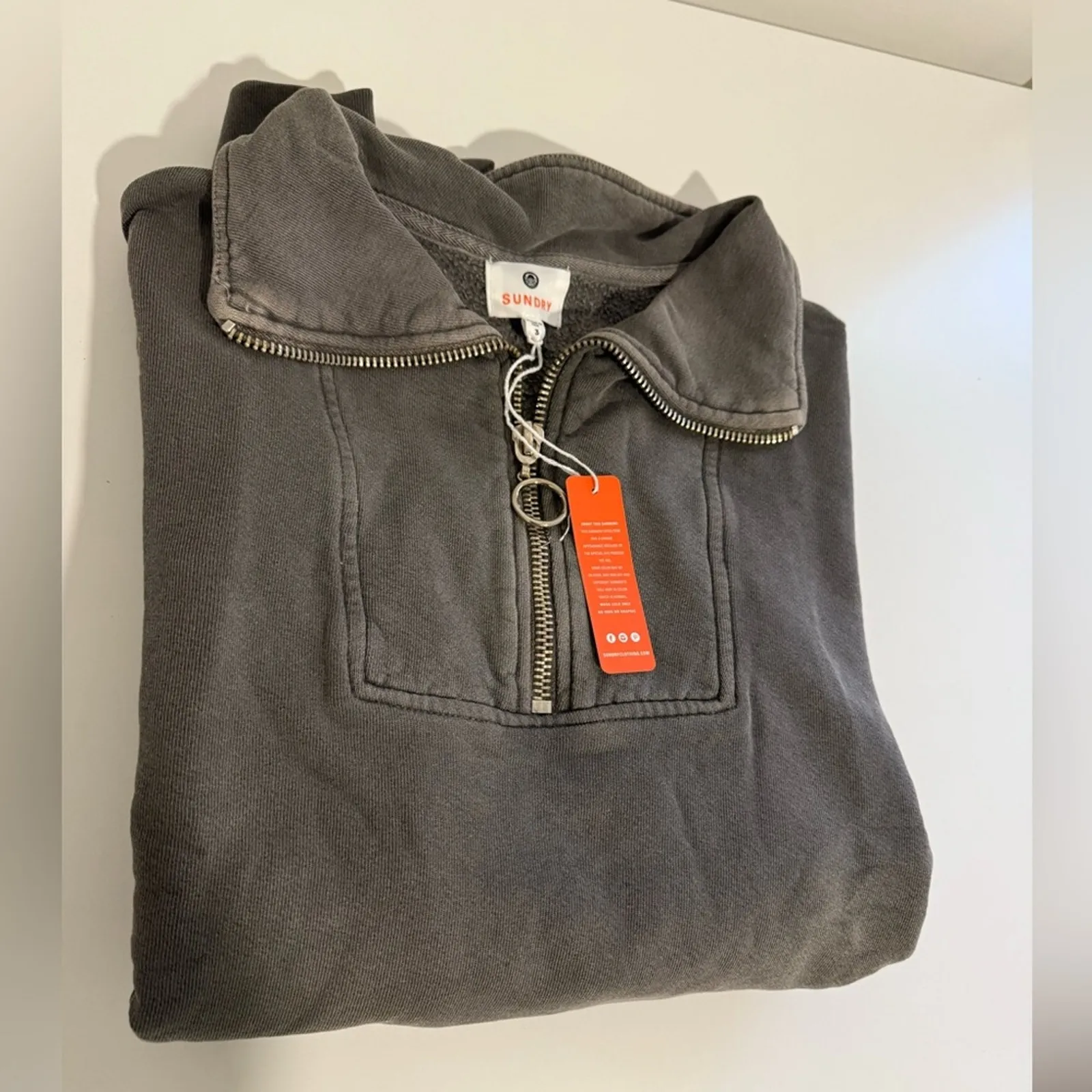 $128 NEW - Sundry Half Zip Sweatshirt - GREY - Sz 3 (L) - Image 5