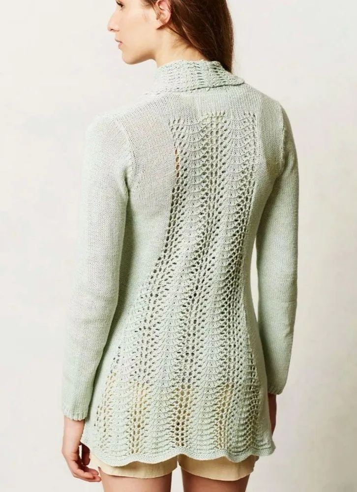 Anthropologie Cardigan Angel of the North Green Lacestitch Open Front Sz M EUC - Image 3