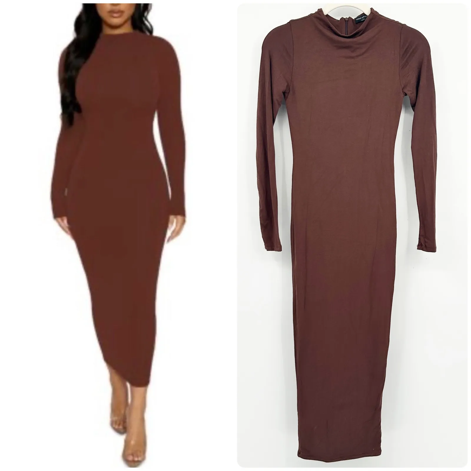 Naked Wardrobe Womens Sculpt Mock Neck Long Sleeve Bodycon Maxi Dress Size S - Image 2