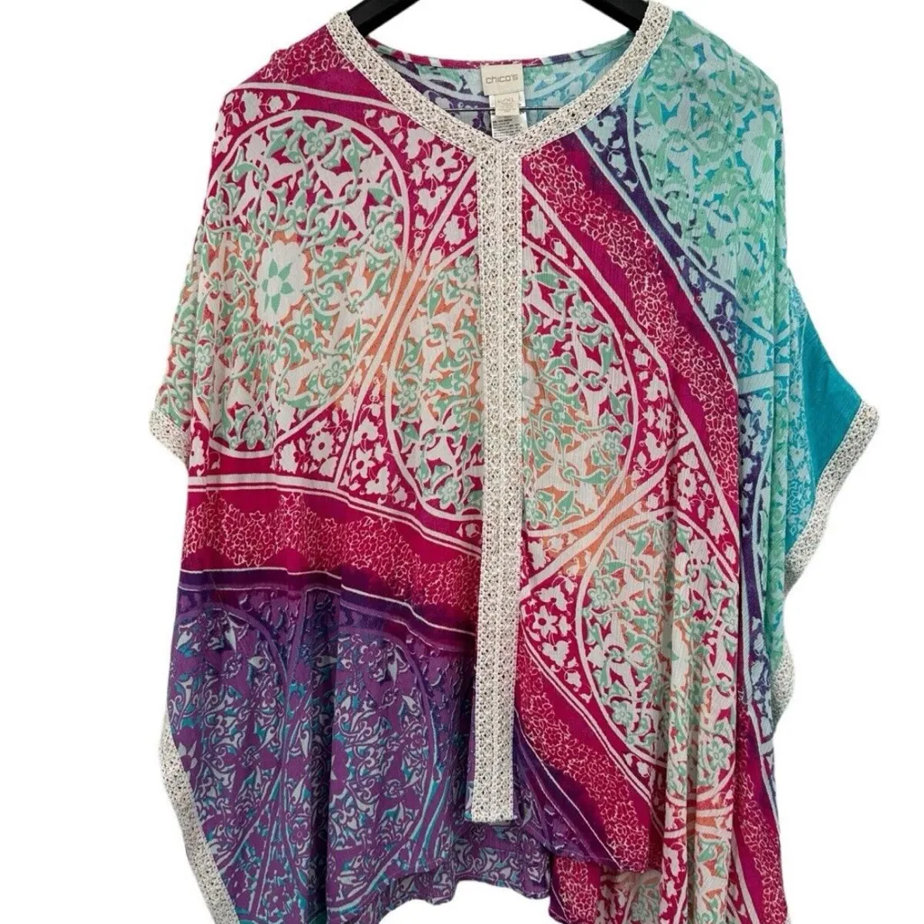 Chicos Kaleidoscope Medallion Poncho Top Crochet
Metallic‎ Boho Beach Blouse S/M - Image 4