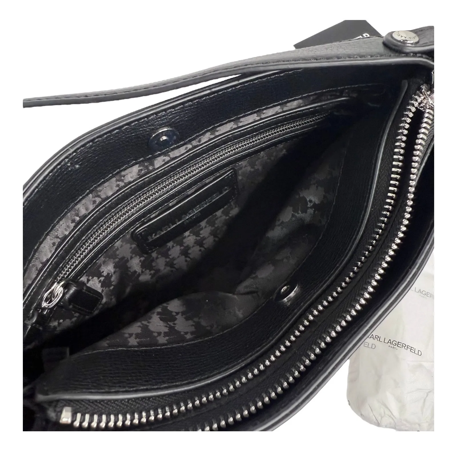 Karl Lagerfeld LEATHER SHOULDER BAG Black & White Handbag Mini Purse 10"x6" NWT! - Image 6