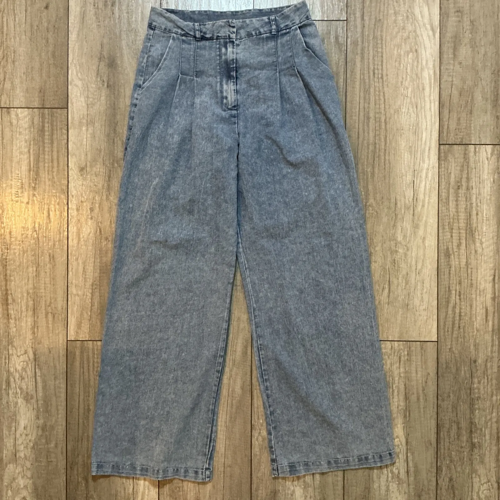 En Creme Wide Leg Jeans Acid Wash Pleated Front High Rise‎ Blue Denim - Image 2