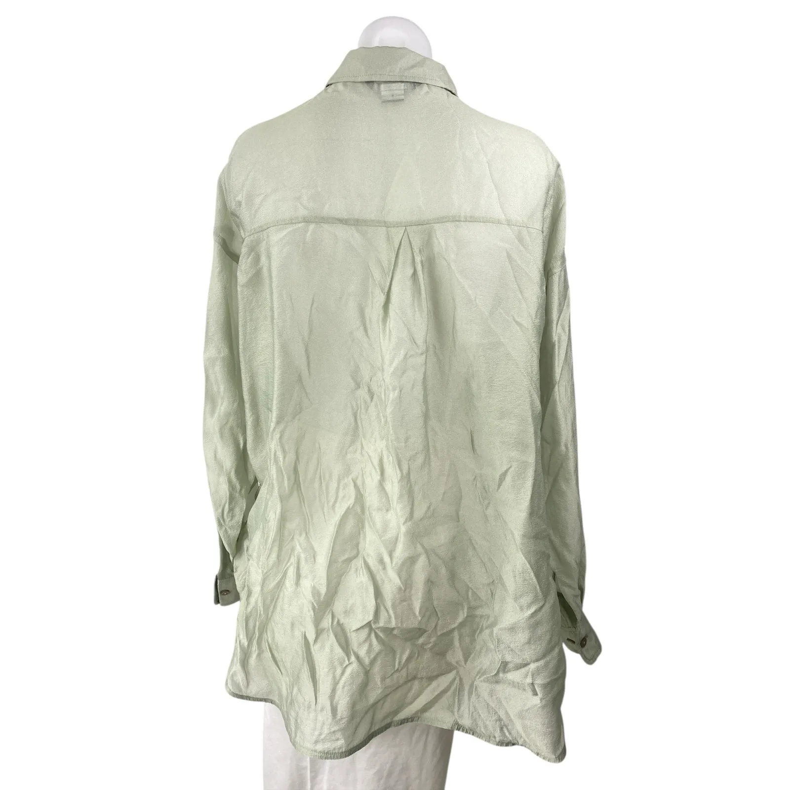 Urban Revivo Women's Sage Green Long Sleeve Collared Button Down Shirt Top Sz 4 - Image 2