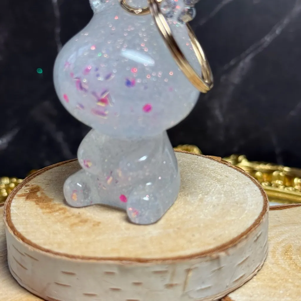 Glittery Resin Animal Keychains, Rabbit, Deer, Bear with pink glitter, gold - Image 8