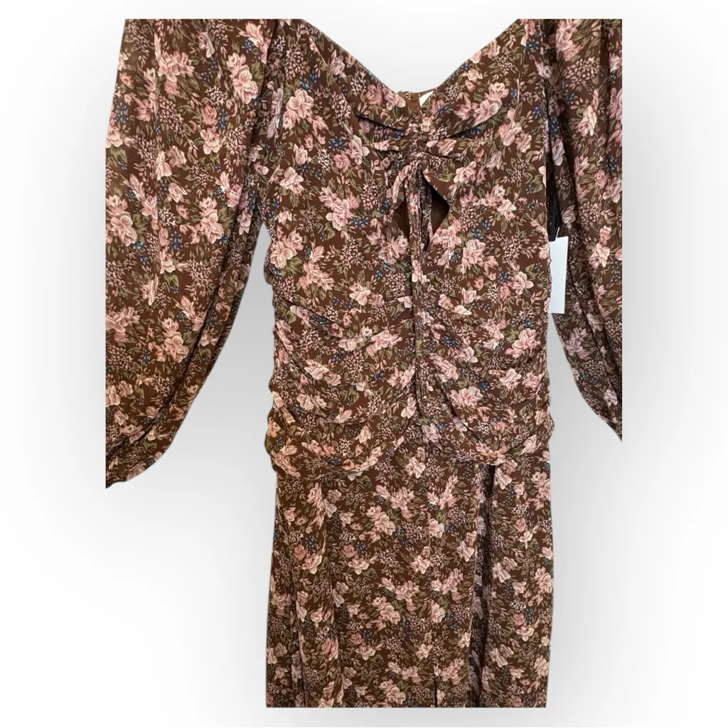 ASTR The Label Brown Floral Ruched Maxi Dress Puff Sleeve Romantic Small NWT - Image 7