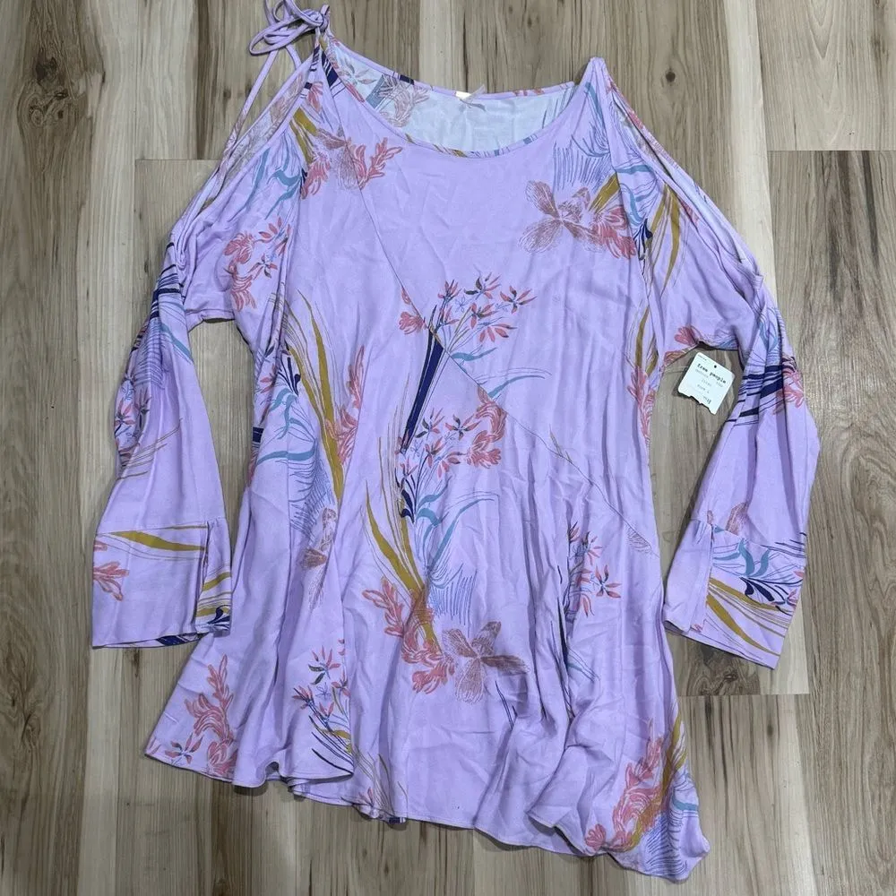 NEW Free People Clear Skies Cold Shoulder Floral Tunic Mini Dress Women’s Large - Image 3