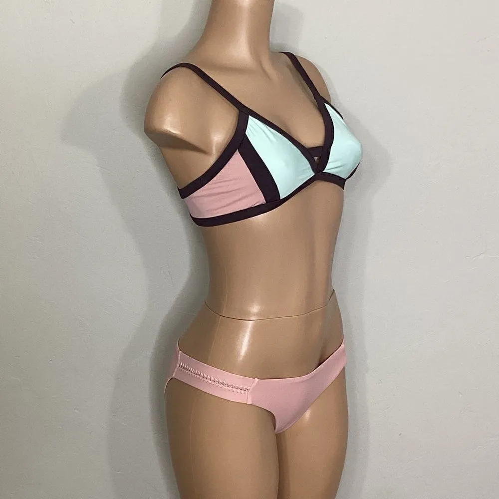 New. Pilyq blush/pink, brown, mint bikini. D-cup top/ S-bottom. Normally $168 - Image 3
