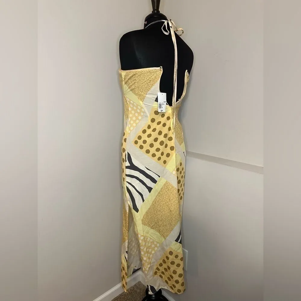 Zebra Patternblock Halter Yellow Midi Dress NWT - Image 5
