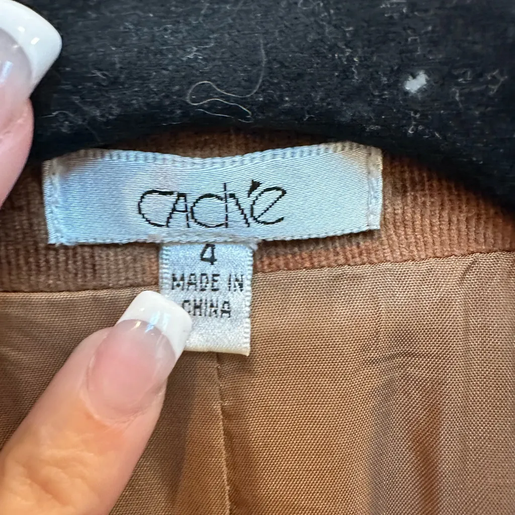 Vintage Cache Y2K Brown Silky Corduroy Women's Blazer Jacket Size 4 Chic Career - Image 9