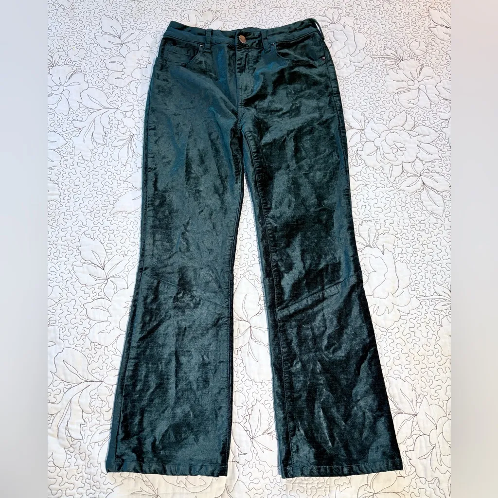 Free People High Time Velvet Kick Flare Pants – Jewel Green Boot Crop Sz 27💛 - Image 10