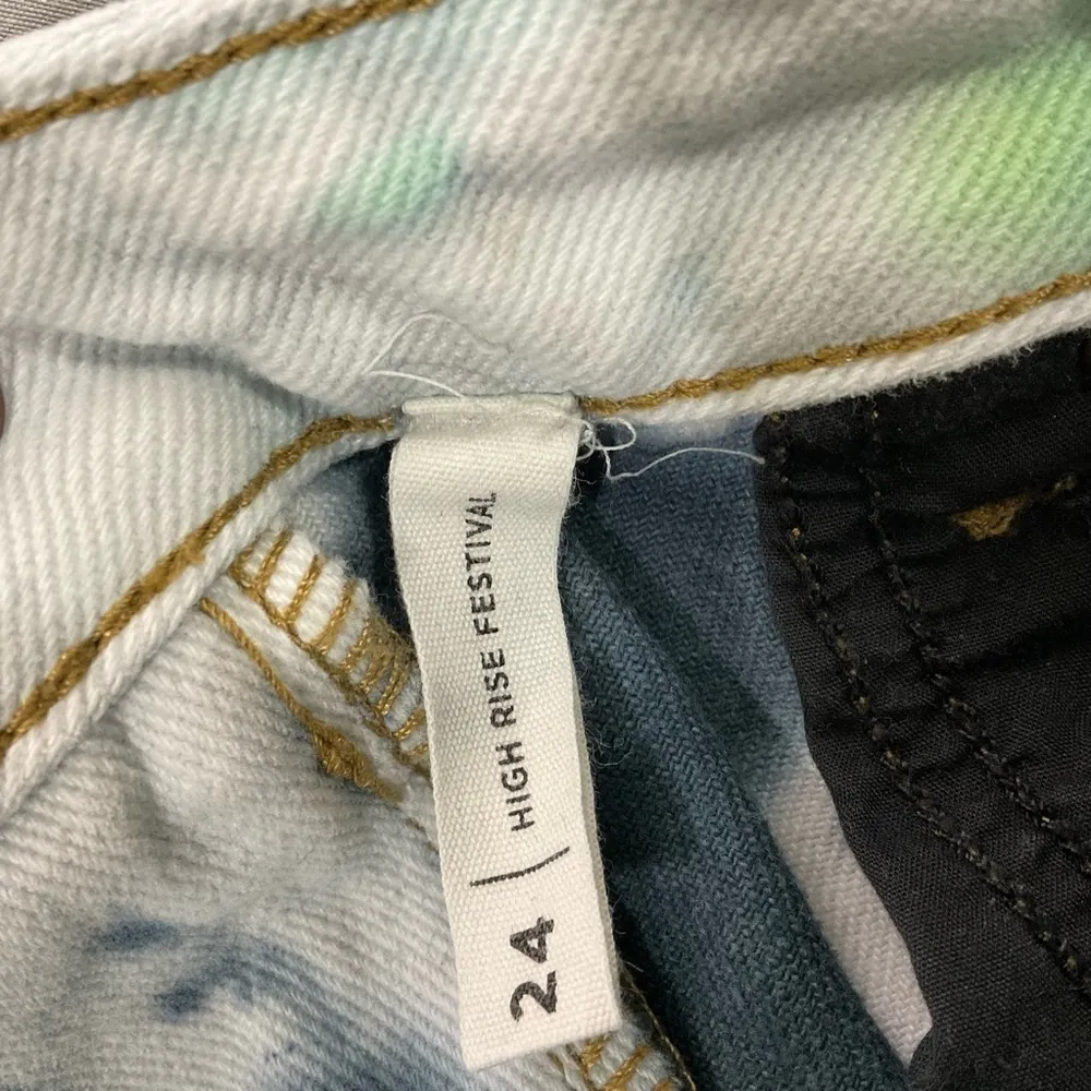 PacSun Shorts Womens 24 High‎ Rise Festival Tie Dye Denim Blue Green Cut Offs - Image 3