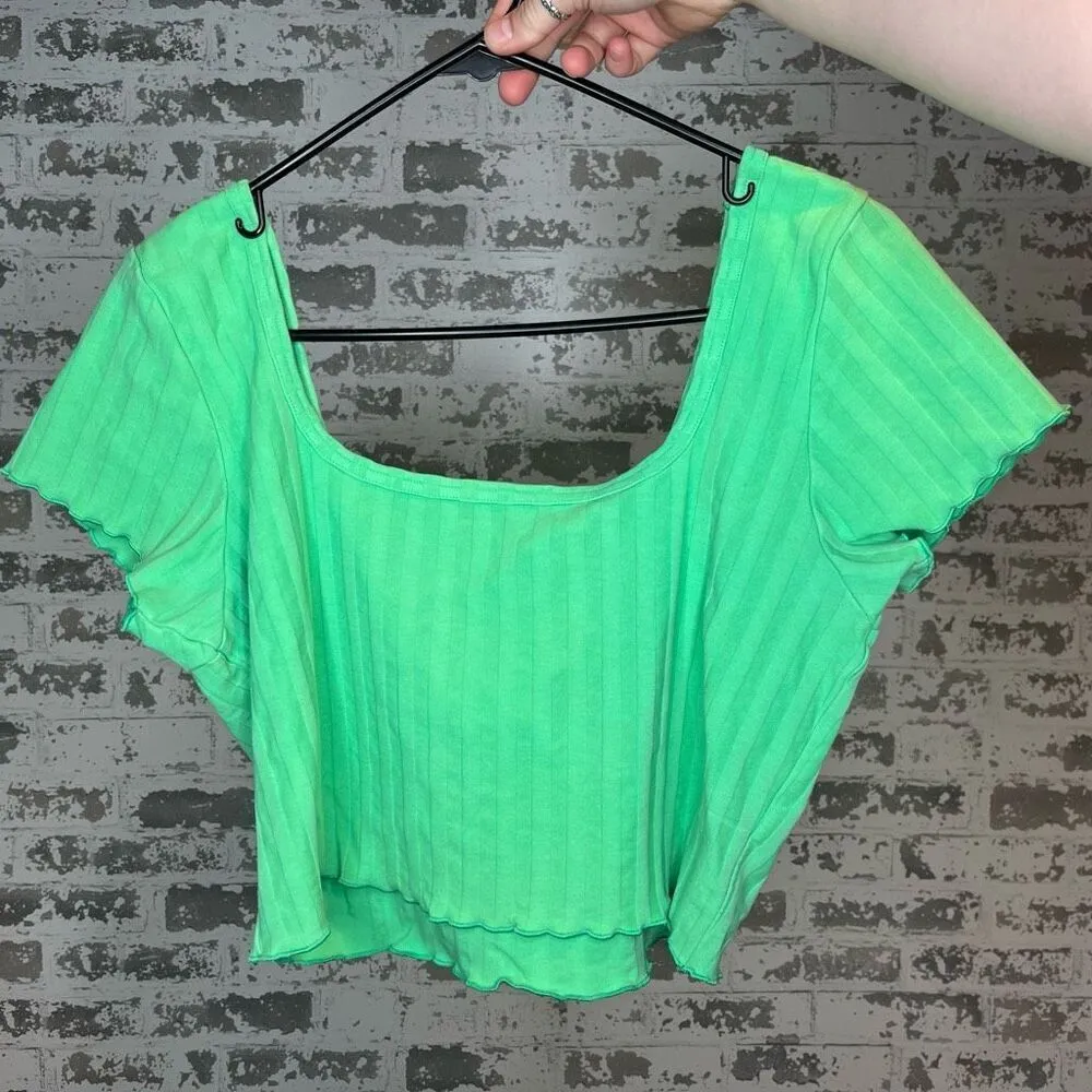 Aerie | women off shoulders cropped green ribbed top - Image 11
