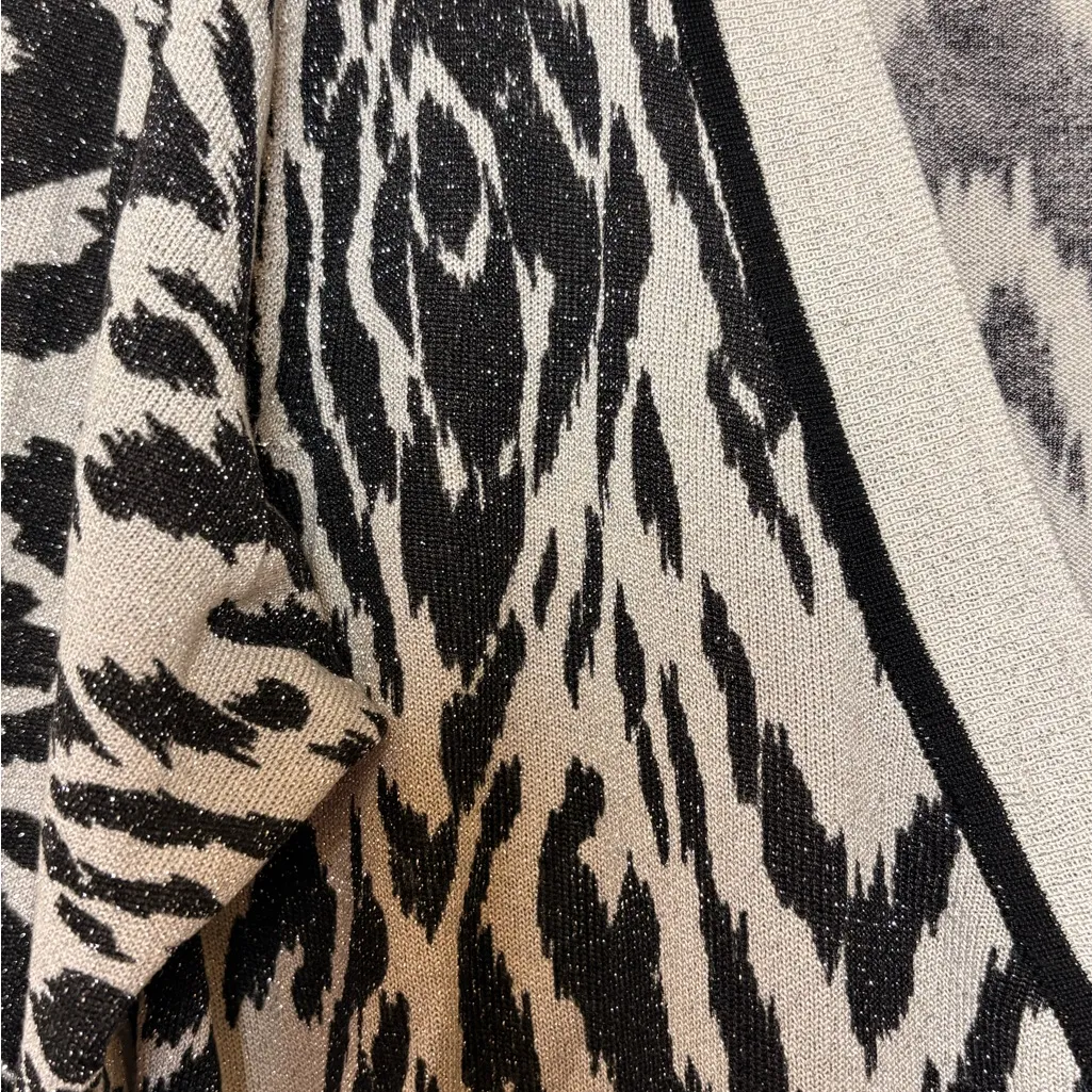 Kenar Black & Ivory Abstract Zebra Animal Print Shimmer Cardigan Silk Blend L - Image 6