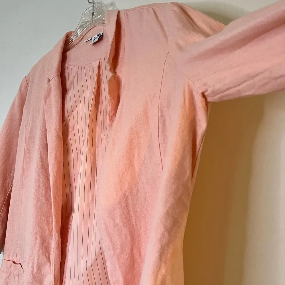 Vero Moda Linen 3/4 Sleeve Boyfriend Open Blazer Peach Sz 36 - Image 5