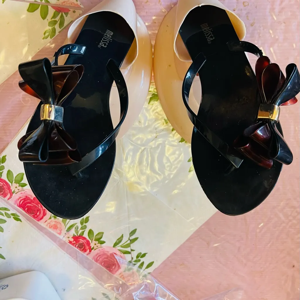 Melissa Black Side Bow Rubber Flip Flop Sandals - Image 8