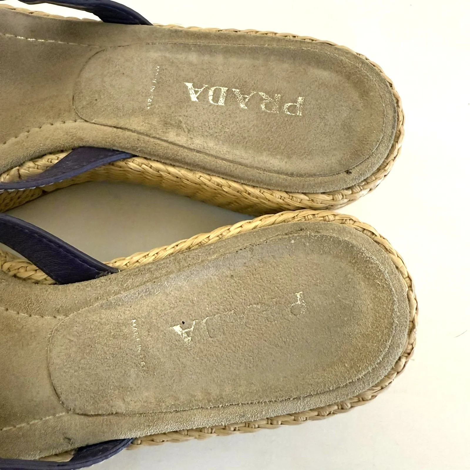 Prada Sandal Shoes Womens Size 38 Purple Wedge Espadrille Thong Platform Italy - Image 6