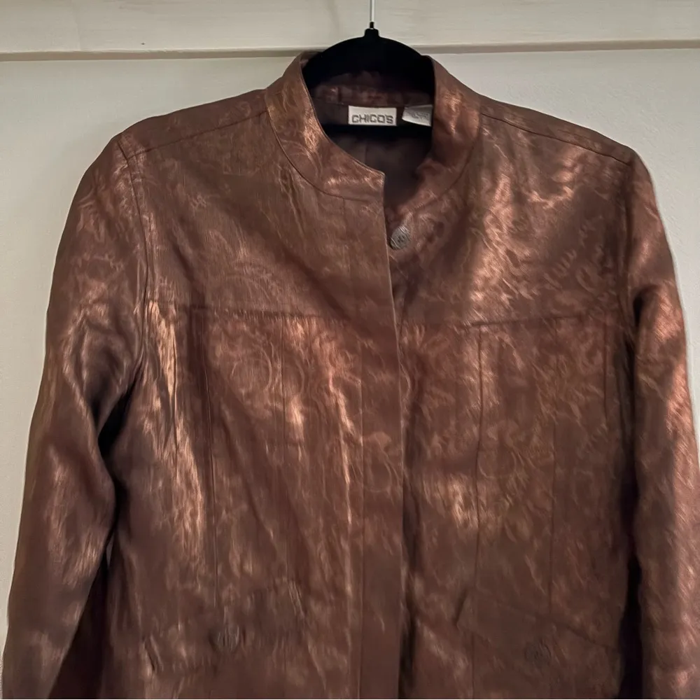 Chico’s Lightweight Linen Silk Blend Bronze Jacket. Size 1 - Image 2