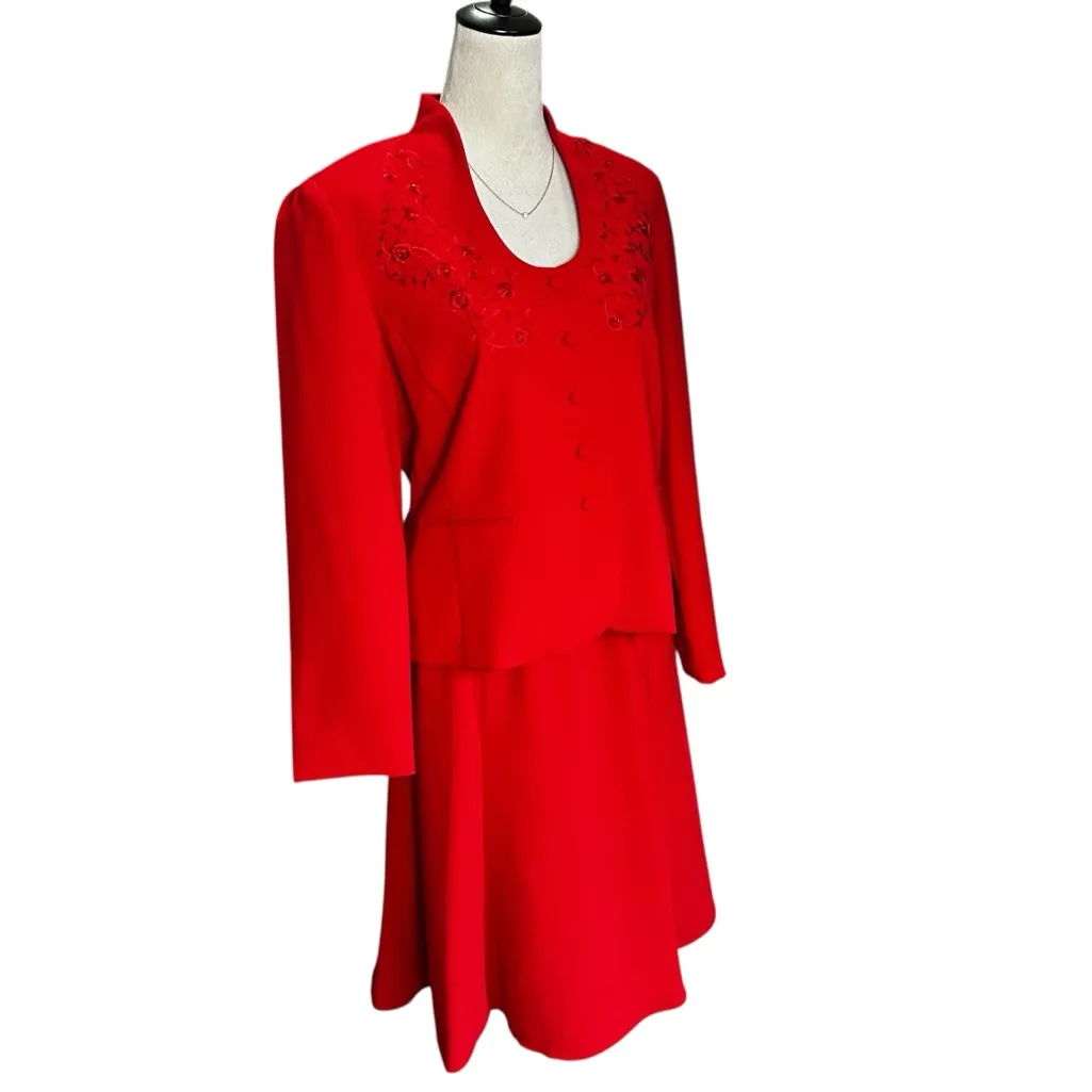 Danny & Nicole Red Two Piece Skirt Suit Set Sz 8 | Modest Holiday Evening Party - Image 2