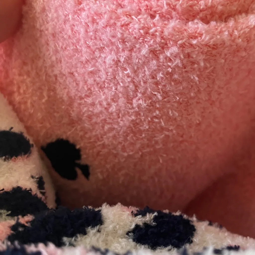 Kate Spade: Pink/Navy/Animal Print “Fuzzy” Home Socks- Crew - Image 5