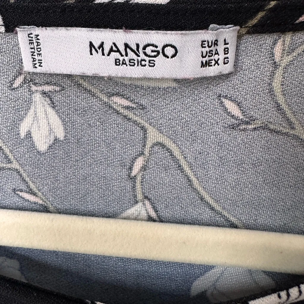 MANGO Women Black & White Floral Printed A-Line Dress Long Sleeve Mini Length - Image 7