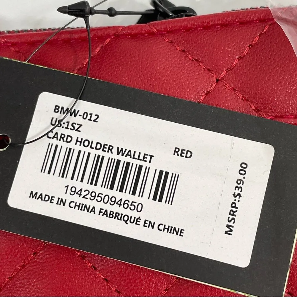 NWT Badgley Mischka Red‎ Quilted Vegan Leather Wristlet Card Holder Wallet - Image 7