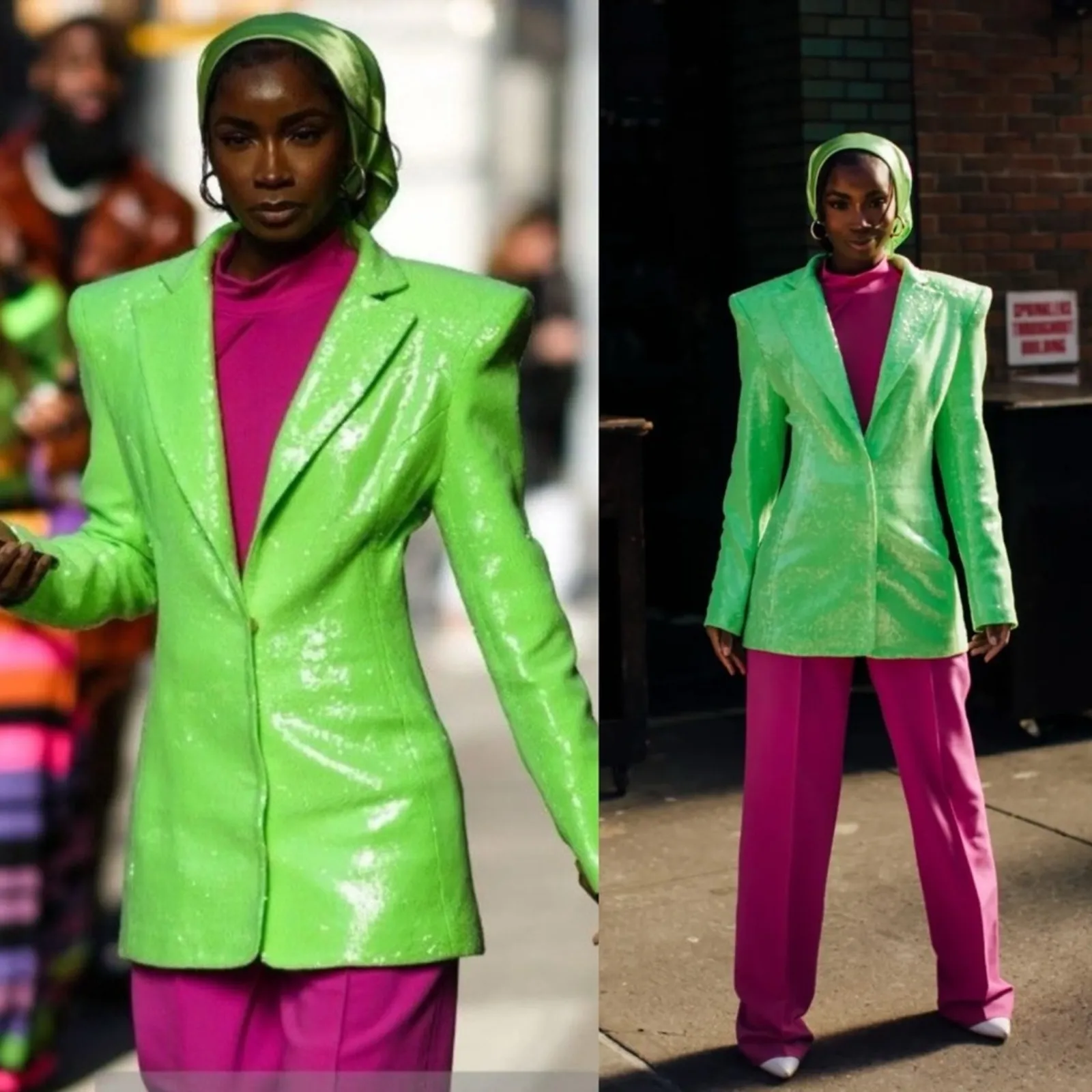 Bronx and Banco Zizi Neon Green Sequin Embellished Blazer Size XS 2 - Image 2