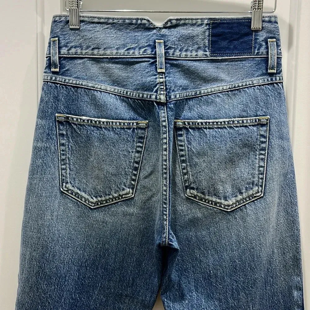 Amo High Rise Straight Leg Tapered Denim Jeans Sz 6 Blue - Image 3