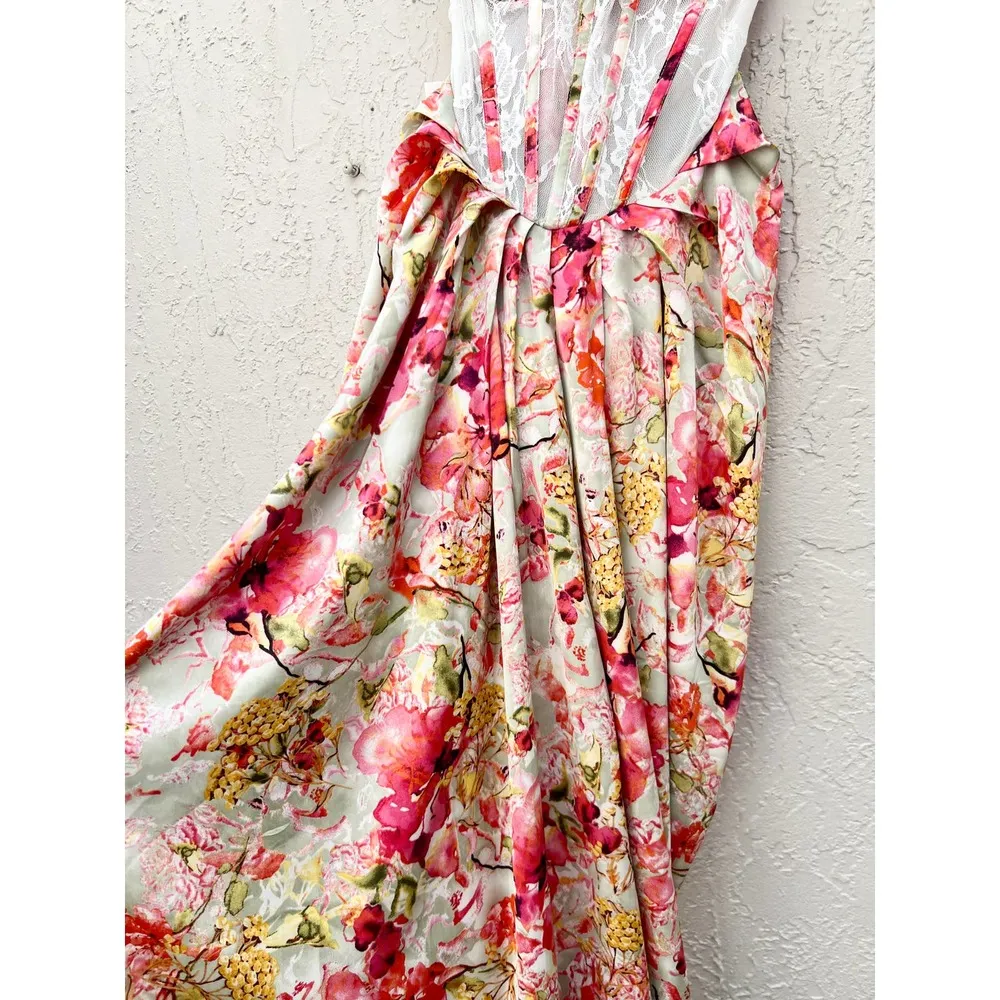 NWT Miss Circle Zarina Lace Floral Corset Satin Gown Maxi Dress Red Women's XS - Image 3