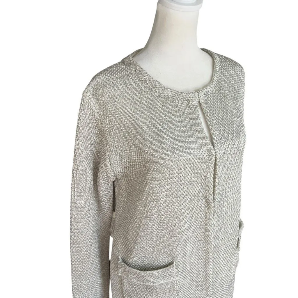 Elliatt Open Front Metallic Knit Cardigan Jacket Beige Silver Small - Image 3