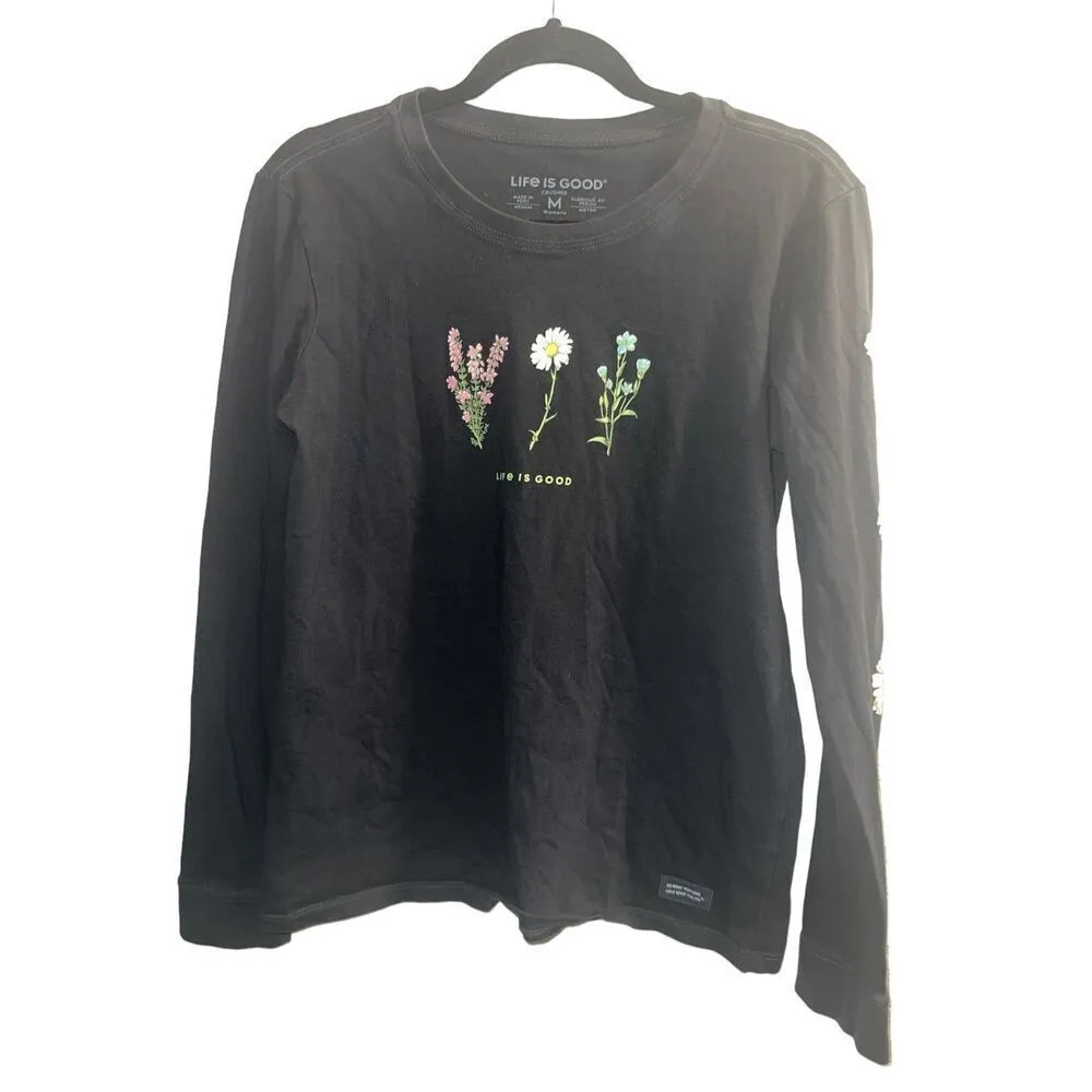 ✨Life is Good Detailed Wildflowers Crusher Long-Sleeve Sz Medium T-Shirt✨ - Image 4