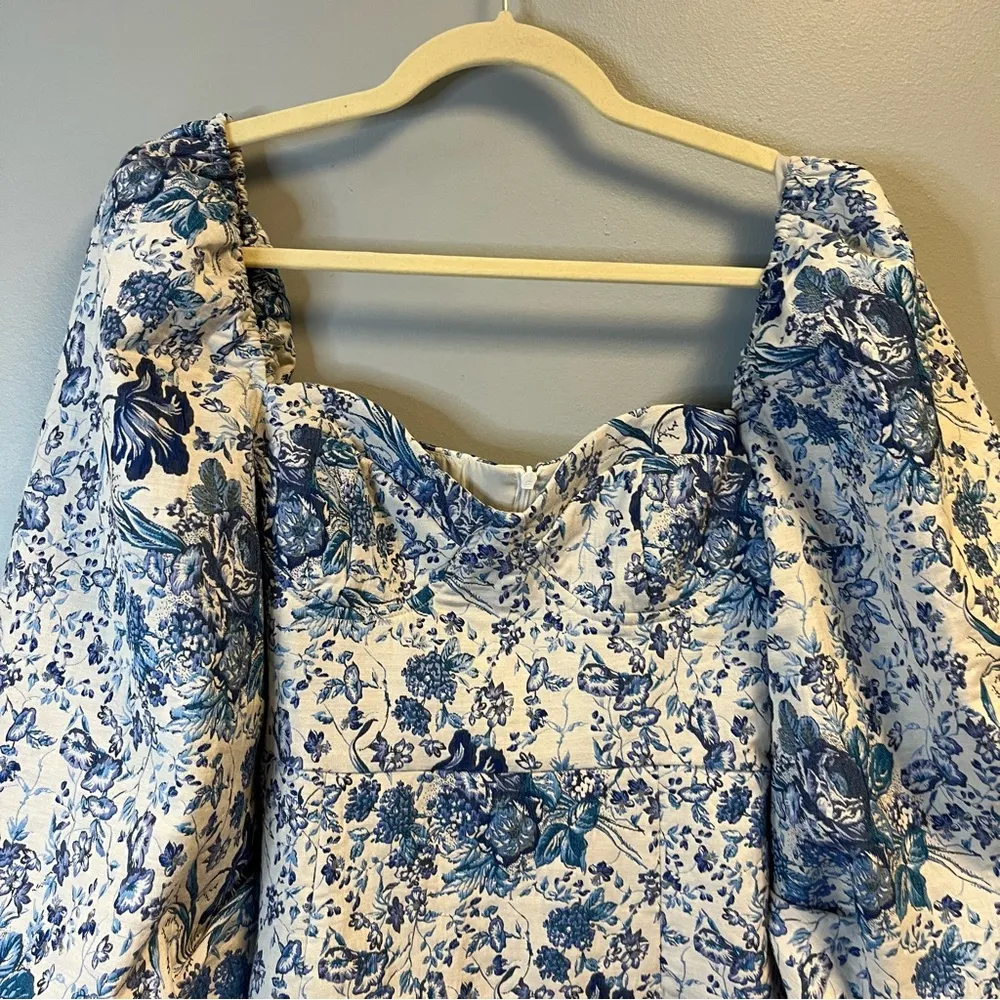 Akira Dress Blue Floral Time Flies Mini Dress w/ Puff Sleeves Sz S EUC - Image 4