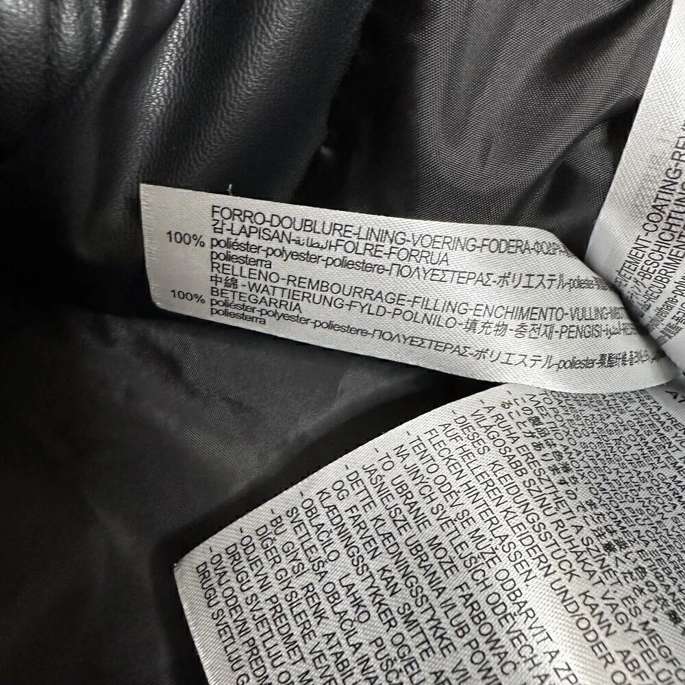 Zara Faux Leather Full Zip-Up Black Hooded Puffer Gilet Jacket Women's Size XS - Image 11