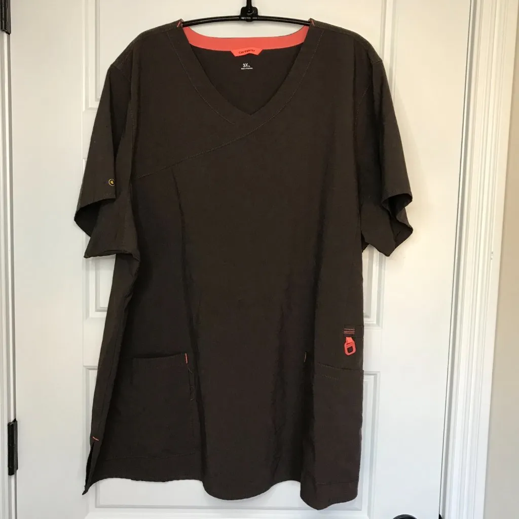 Carhartt Women's Brown Cross-Flex Media‎ Short Sleeve Scrub Top Plus Size 3XL - Image 2