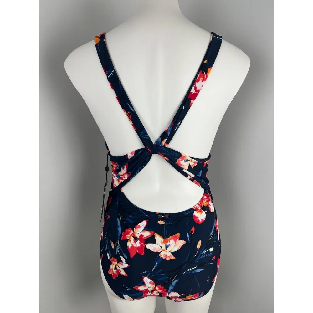 Tommy Hilfiger Navy Floral One Piece Cross Back Swimsuit - Image 3
