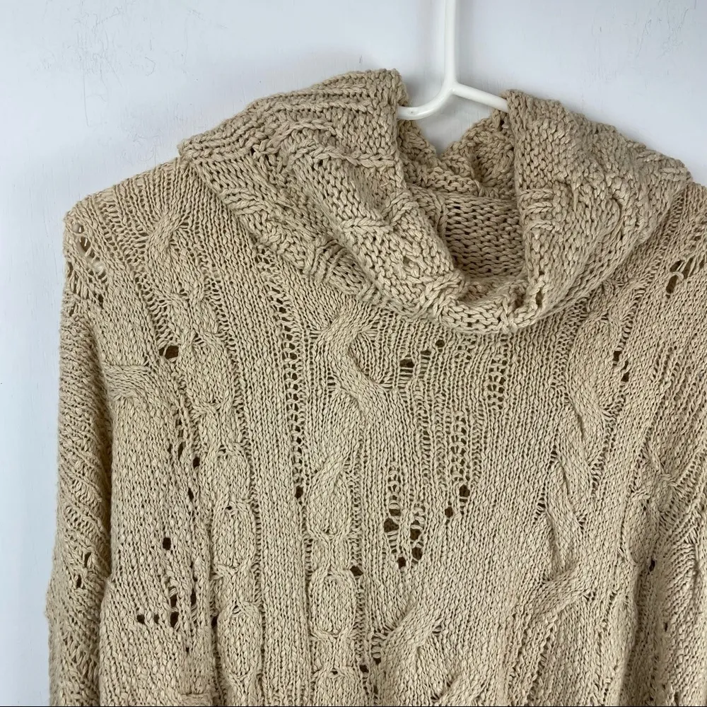 Free People Shades of Dawn Tan Open Cable Knit Cowl Neck Sweater Sz Small - Image 5