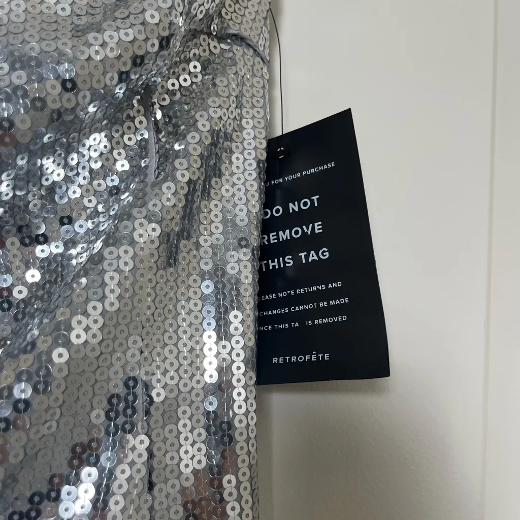 NWT‎ Retrofete Oren Silver Sequin Strapless Bustier Top Size XS - Image 6