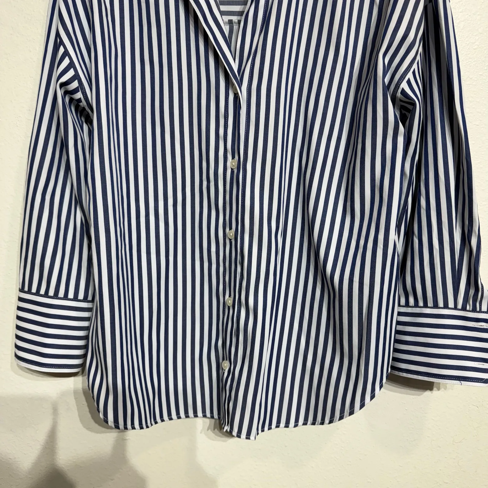Zara Blue Striped Button Down Blouse Sz M NWOT - Image 4